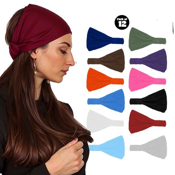Wide Headbands for Women - 12 Pack Cotton Thick Headbands for Women